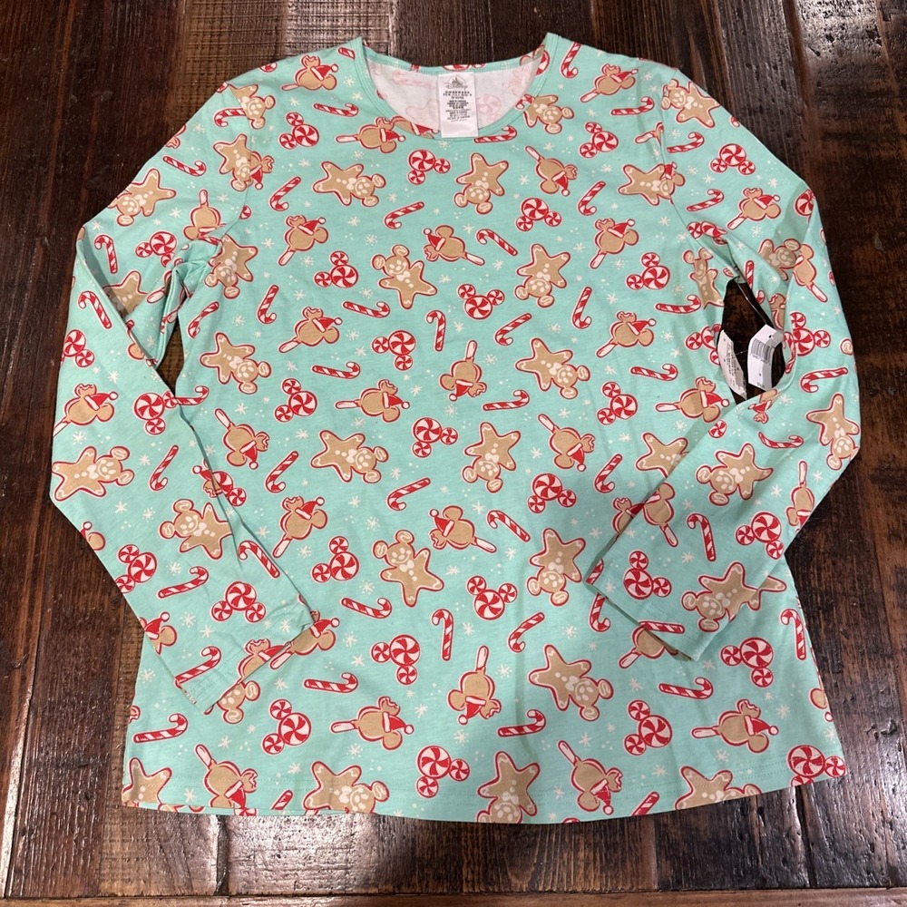 Disney gingerbread and candy Mickey Mouse Bars‎ adult Christmas pajama Top NWT M